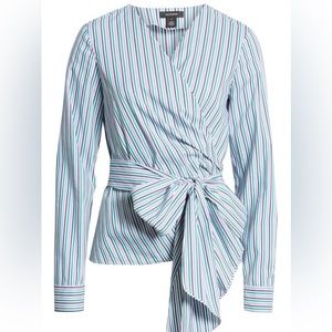 Halogen stripe poplin wrap blouse . Size M